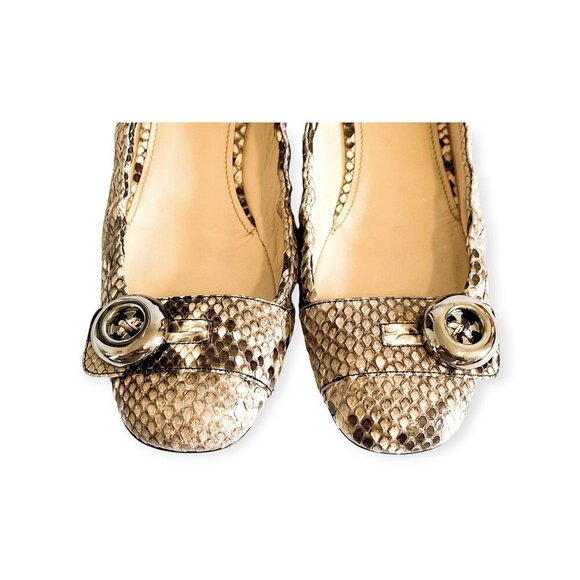 Prada Beige Snake Leather Ballet Flats 39 EU with Metal Buttons 1F474DF005 - Picture 6 of 16